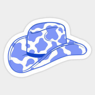 Blue Cow Print Cowboy Hat Sticker